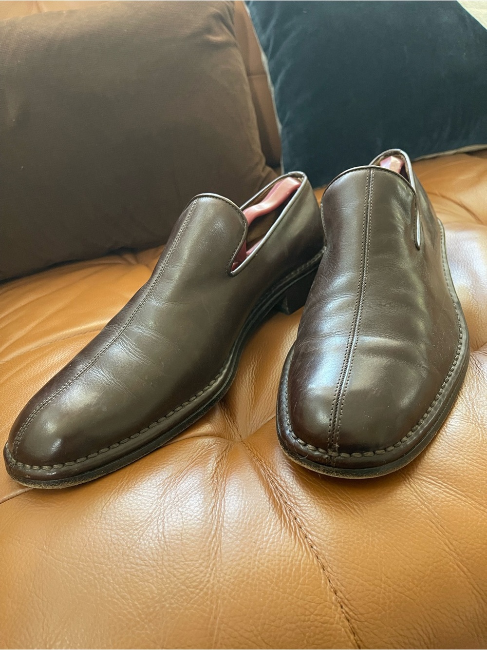 John Varvatos Brown Leather Slip-On Dress Shoes 9,5 - Picture 2 of 9